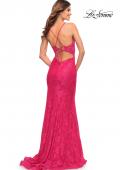 Picture of: Lace Gown with Sheer Lace Applique Side Panels in Hot Pink in Hot Pink, Style: 30690, Back Picture