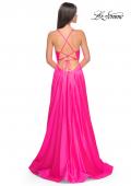 Picture of: Satin A-Line Gown with Cut Out and Twist Bodice in Neon in Hot Pink, Style: 31412, Back Picture