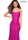 Picture of: Stretch Lace Gown with Square Neckline and Open Back in Hot Pink, Style: 27565, Detail Picture 1