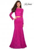 Picture of: Stretch Lace Long Sleeve Two Piece Prom Dress in Hot Pink, Style: 27601, Detail Picture 1