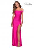 Picture of: Off the Shoulder Prom Dress with Tie Back and Slit in Hot Pink, Style: 28506, Detail Picture 1