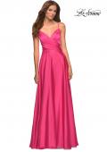 Picture of: Satin Hot Pink Gown with Criss-Cross Ruched Top in Pink, Style: 30616, Detail Picture 1