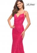 Picture of: Lace Gown with Sheer Lace Applique Side Panels in Hot Pink in Hot Pink, Style: 30690, Detail Picture 1