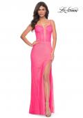 Picture of: Bustier Rhinestone Fishnet Dress with Deep V in Pink, Style: 32426, Detail Picture 1