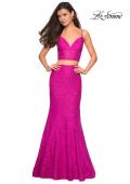 Picture of: Lace Two Piece Gown with Rhinestone Accents in Hot Pink, Style: 27589, Detail Picture 2