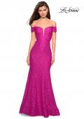 Picture of: Stretch Lace Off the Shoulder Mermaid Prom Dress in Hot PInk, Style: 27613, Detail Picture 2