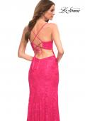 Picture of: Hot Pink Stretch Lace Prom Dress with Deep V Neckline in Pink, Style: 30686, Detail Picture 2