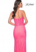 Picture of: Bustier Rhinestone Fishnet Dress with Deep V in Pink, Style: 32426, Detail Picture 2