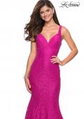 Picture of: Stretch Lace Long Dress with Open Strappy Back in Hot Pink, Style: 27623, Detail Picture 3