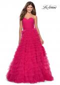 Picture of: Cascading Tulle Strapless Gown with Ruching in Hot Pink, Style: 28345, Detail Picture 3
