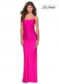 Picture of: Long Ruched Jersey Prom Dress with Thin Straps in Hot Pink, Style: 28398, Detail Picture 3