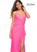 Picture of: Open Back Jersey Dress with Knot at Waist in Hot Pink, Detail Picture 3