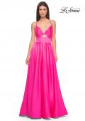 Picture of: Satin A-Line Gown with Cut Out and Twist Bodice in Neon in Hot Pink, Style: 31412, Detail Picture 3