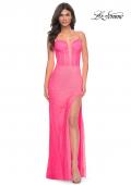 Picture of: Bustier Rhinestone Fishnet Dress with Deep V in Pink, Style: 32426, Detail Picture 3