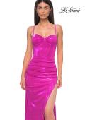Picture of: Metallic Jersey Fitted Dress with Corset Top and Sheer Back in Hot Pink, Style 32526, Detail Picture 3