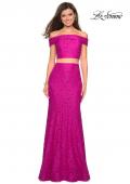 Picture of: Lace Two Piece Off the Shoulder Dress with Rhinestones in Hot Pink, Style: 27443, Detail Picture 4