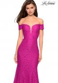 Picture of: Stretch Lace Off the Shoulder Mermaid Prom Dress in Hot Pink, Style: 27613, Detail Picture 4