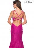 Picture of: Stretch Lace Long Dress with Open Strappy Back in Hot Pink, Style: 27623, Detail Picture 4