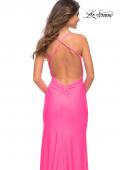Picture of: Open Back Jersey Dress with Knot at Waist in Hot Pink, Detail Picture 4