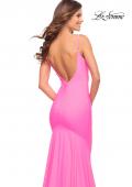 Picture of: Chic Luxe Jersey Gown with Train and V Back in Bright Colors in Hot Pink, Style: 30682, Detail Picture 4