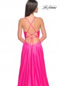 Picture of: Satin A-Line Gown with Cut Out and Twist Bodice in Neon in Hot Pink, Style: 31412, Detail Picture 4