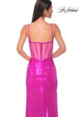 Picture of: Metallic Jersey Fitted Dress with Corset Top and Sheer Back in Hot Pink, Style 32526, Detail Picture 4