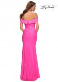 Picture of: Long Off the Shoulder Ruched Neon Jersey Dress in Pink, Style: 30421, Detail Picture 5