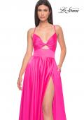 Picture of: Satin A-Line Gown with Cut Out and Twist Bodice in Neon in Hot Pink, Style: 31412, Detail Picture 5