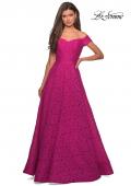 Picture of: Off the Shoulder Floor Length Dress with Rhinestones in Hot Pink, Style: 27556, Detail Picture 6