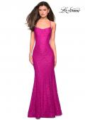 Picture of: Stretch Lace Gown with Square Neckline and Open Back in Hot Pink, Style: 27565, Detail Picture 6