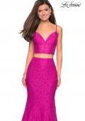 Picture of: Lace Two Piece Gown with Rhinestone Accents in Hot pInk, Style: 27589, Detail Picture 6