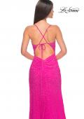 Picture of: Rhinestone Net Prom Dress with High Slit and Bustier Top in Hot Pink, Style: 32328, Detail Picture 6