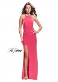 Picture of: Long Jersey Prom Dress with Strappy Open Back in Hot Coral, Style: 25736, Main Picture