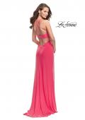 Picture of: Long Jersey Prom Dress with Strappy Open Back in Hot Coral, Style: 25736, Back Picture