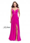 Picture of: A-line Satin Prom Dress with Wrap Side Leg Slit in Hot Pink, Style: 26329, Main Picture