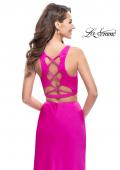 Picture of: Satin Two Piece Prom Dress with Leg Slit and Racer Back in Hot Pink, Style: 25599, Back Picture