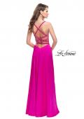 Picture of: A-line Satin Prom Dress with Wrap Side Leg Slit in Hot Pink, Style: 26329, Back Picture