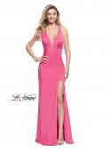 Picture of: Form Fitting Halter Prom Dress with Caged Open Back in Hot Pink, Style: 25612, Detail Picture 2