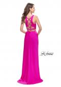 Picture of: Satin Two Piece Prom Dress with Leg Slit and Racer Back in Hot Pink, Style: 25599, Detail Picture 2