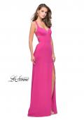 Picture of: Form Fitting Satin Gown with Side Cut Outs and V Neckline in Hot Pink, Style: 25853, Detail Picture 5