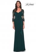 Picture of: Lace and Net Jersey Gown with Illusion Sleeves in Hunter Green, Style: 30384, Detail Picture 1