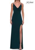 Picture of: Cowl Neck Jersey Gown with Open Back and High Slit in Hunter Green, Style: 33299, Detail Picture 13