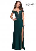 Picture of: Off The Shoulder Gown with Lace Bust and Slit in Hunter Green, Style: 27097, Detail Picture 1