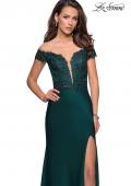 Picture of: Off The Shoulder Gown with Lace Bust and Slit in HUnter Green, Style: 27097, Detail Picture 4