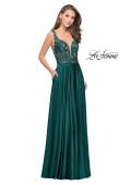Picture of: Long A line Prom Dress with Lace Up Side Cut Outs in Hunter Green, Style: 25436, Detail Picture 2