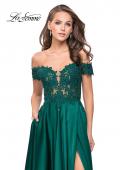 Picture of: A-line Off the Shoulder Satin Dress with Beaded Lace Bodice in Hunter Green, Style: 25694, Detail Picture 2