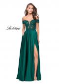 Picture of: A-line Off the Shoulder Satin Dress with Beaded Lace Bodice in Hunter Green, Style: 25694, Detail Picture 2