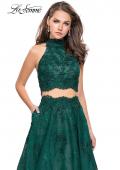 Picture of: Long Lace A-line Two Piece Prom Dress with Cut Outs in Hunter Green, Style: 26103, Detail Picture 4