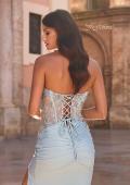 Picture of: Strapless Embellished Corset Gown with High Slit and Lace-Up Back in Ice Blue, Style: 33761, Detail Picture 8