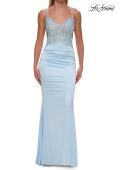 Picture of: Satin and Lace Prom Dress with Side Cutouts and Open Back in Ice Blue, Style: 33651, Detail Picture 12